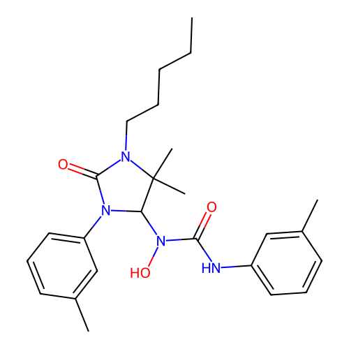 1-(5,5-dimethyl-2-oxo-1-pentyl-3-(m-tolyl)imidazolidin-4-yl)-1-hydroxy-3-(m-tolyl)urea structure