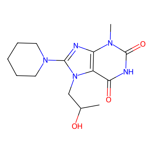 7-(2-hydroxypropyl)-3-methyl-8-(piperidin-1-yl)-3,7-dihydro-1H-purine-2,6-dione structure