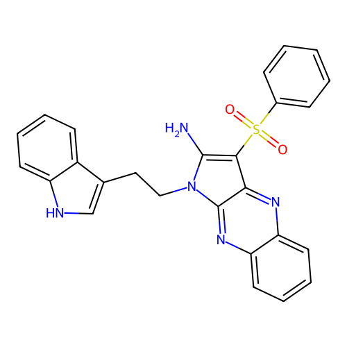 1-(2-(1H-indol-3-yl)ethyl)-3-(phenylsulfonyl)-1H-pyrrolo[2,3-b]quinoxalin-2-amine structure
