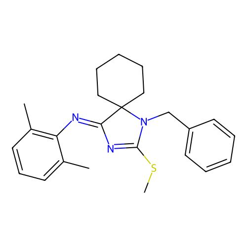 4-benzyl-N-(2,6-dimethylphenyl)-3-methylsulfanyl-2,4-diazaspiro[4.5]dec-2-en-1-imine structure