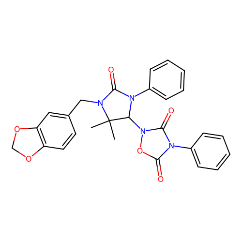 2-(1-(benzo[d][1,3]dioxol-5-ylmethyl)-5,5-dimethyl-2-oxo-3-phenylimidazolidin-4-yl)-4-phenyl-1,2,4-oxadiazolidine-3,5-dione structure