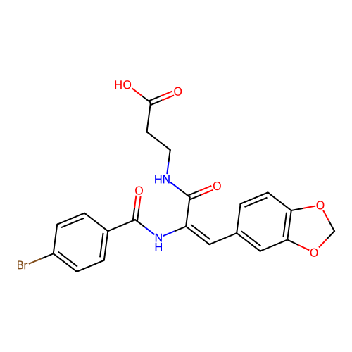 N-{3-(1,3-benzodioxol-5-yl)-2-[(4-bromobenzoyl)amino]acryloyl}-beta-alanine structure