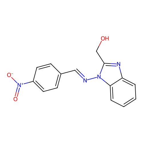 [1-[(E)-(4-nitrophenyl)methylideneamino]benzimidazol-2-yl]methanol structure