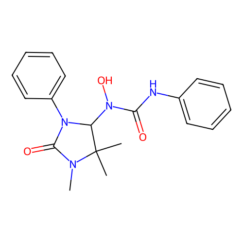1-Hydroxy-3-phenyl-1-(1,5,5-trimethyl-2-oxo-3-phenylimidazolidin-4-yl)urea structure