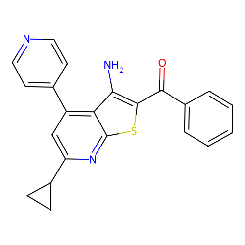 (3-amino-6-cyclopropyl-4-(pyridin-4-yl)thieno[2,3-b]pyridin-2-yl)(phenyl)methanone structure