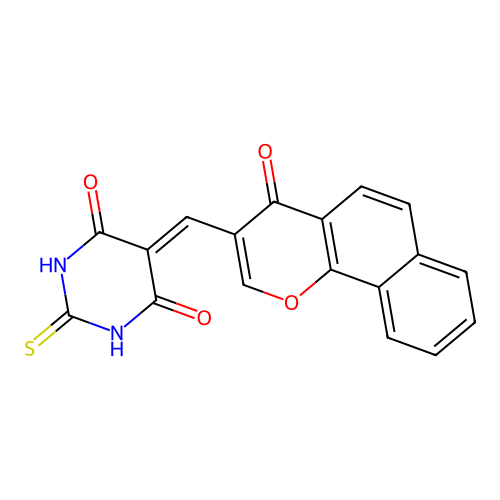 5-((4-oxo-4H-benzo[h]chromen-3-yl)methylene)-2-thioxodihydropyrimidine-4,6(1H,5H)-dione structure