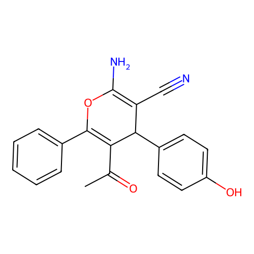 5-acetyl-2-amino-4-(4-hydroxyphenyl)-6-phenyl-4H-pyran-3-carbonitrile structure
