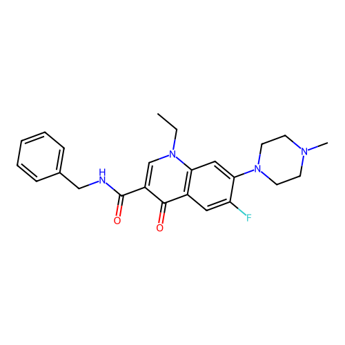 N-benzyl-1-ethyl-6-fluoro-7-(4-methylpiperazin-1-yl)-4-oxo-1,4-dihydroquinoline-3-carboxamide structure