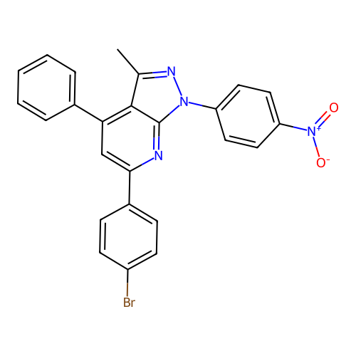 6-(4-bromophenyl)-3-methyl-1-(4-nitrophenyl)-4-phenyl-1H-pyrazolo[3,4-b]pyridine structure