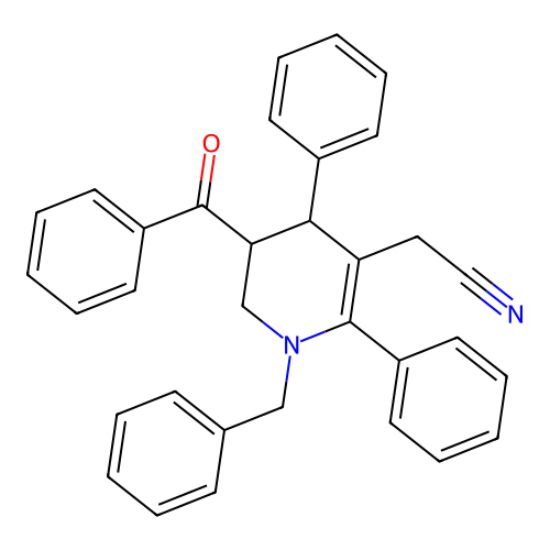 [1-benzyl-2,4-diphenyl-5-(phenylcarbonyl)-1,4,5,6-tetrahydropyridin-3-yl]acetonitrile structure