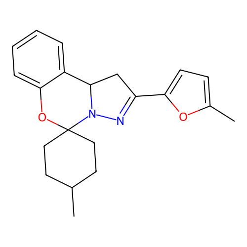4-methyl-2'-(5-methylfuran-2-yl)-1',10b'-dihydrospiro[cyclohexane-1,5'-pyrazolo[1,5-c][1,3]benzoxazine] structure