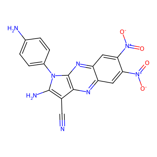 2-amino-1-(4-aminophenyl)-6,7-dinitro-1H-pyrrolo[2,3-b]quinoxaline-3-carbonitrile structure