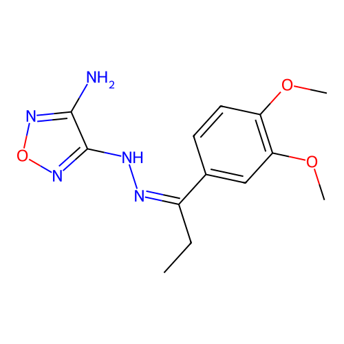 (Z)-4-(2-(1-(3,4-dimethoxyphenyl)propylidene)hydrazinyl)-1,2,5-oxadiazol-3-amine structure