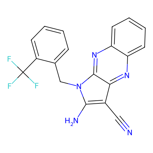 2-amino-1-(2-(trifluoromethyl)benzyl)-1H-pyrrolo[2,3-b]quinoxaline-3-carbonitrile structure