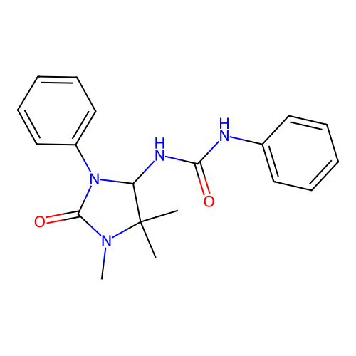 1-Phenyl-3-(1,5,5-trimethyl-2-oxo-3-phenylimidazolidin-4-yl)urea structure
