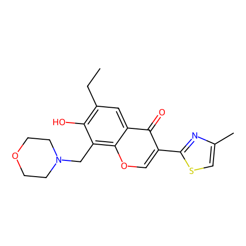 6-ethyl-7-hydroxy-3-(4-methyl-1,3-thiazol-2-yl)-8-(morpholin-4-ylmethyl)chromen-4-one structure