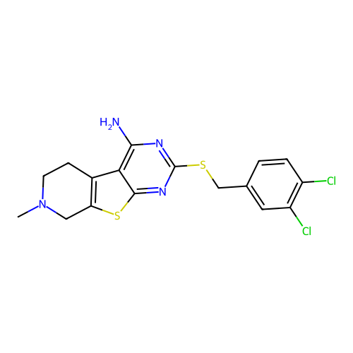 2-((3,4-dichlorobenzyl)thio)-7-methyl-5,6,7,8-tetrahydropyrido[4',3':4,5]thieno[2,3-d]pyrimidin-4-amine structure