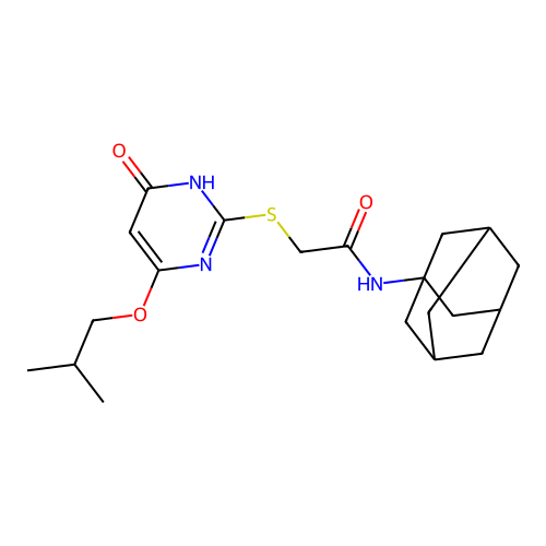 N-(1-adamantyl)-2-[[4-(2-methylpropoxy)-6-oxo-1H-pyrimidin-2-yl]sulfanyl]acetamide structure