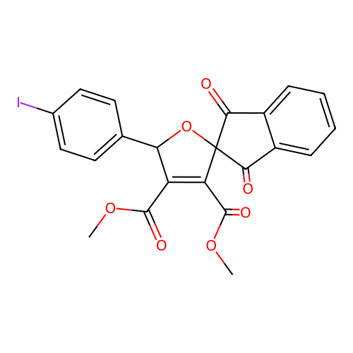 dimethyl 5-(4-iodophenyl)-1',3'-dioxo-1',3'-dihydro-5H-spiro[furan-2,2'-indene]-3,4-dicarboxylate structure