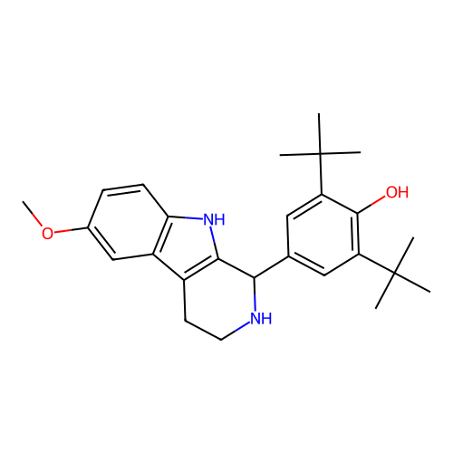 2,6-di-tert-butyl-4-(6-methoxy-2,3,4,9-tetrahydro-1H-beta-carbolin-1-yl)phenol structure