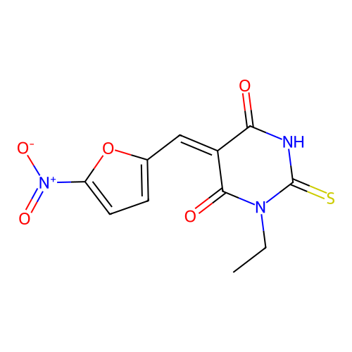 (5Z)-1-ethyl-5-[(5-nitrofuran-2-yl)methylidene]-2-sulfanylidene-1,3-diazinane-4,6-dione structure