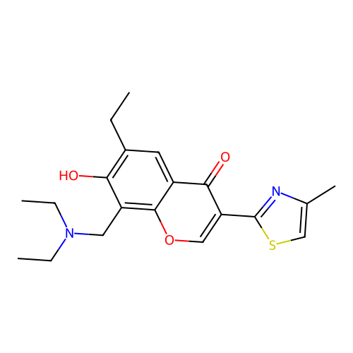 8-(diethylaminomethyl)-6-ethyl-7-hydroxy-3-(4-methyl-1,3-thiazol-2-yl)chromen-4-one structure