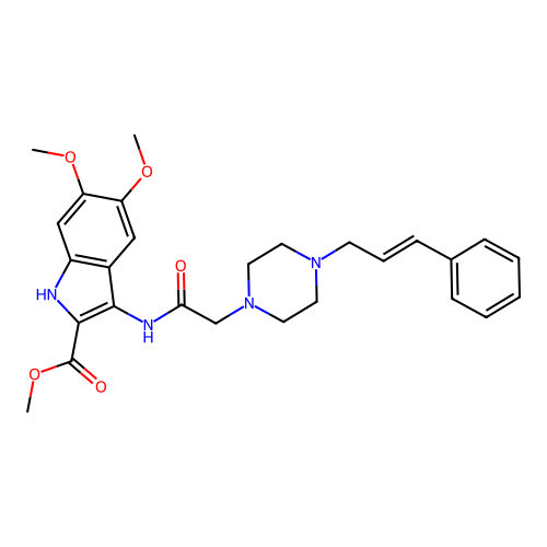 Methyl 3-[[2-(4-cinnamylpiperazin-1-yl)acetyl]amino]-5,6-dimethoxy-1H-indole-2-carboxylate structure