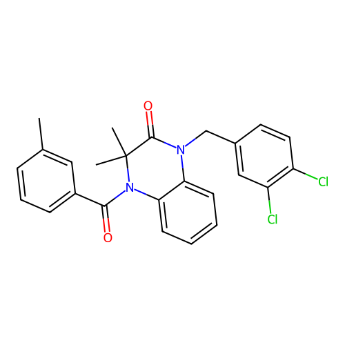 1-[(3,4-dichlorophenyl)methyl]-3,3-dimethyl-4-(3-methylbenzoyl)quinoxalin-2-one structure