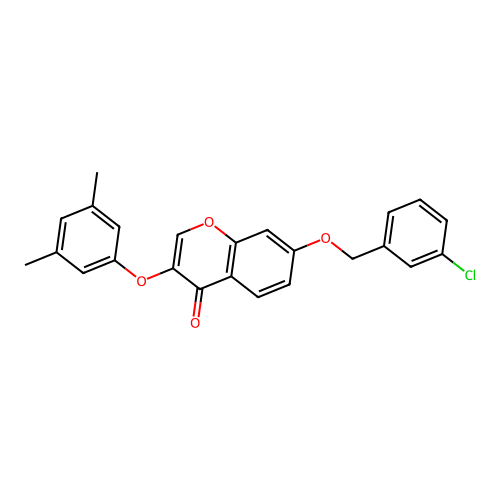 7-[(3-chlorophenyl)methoxy]-3-(3,5-dimethylphenoxy)-4H-chromen-4-one structure