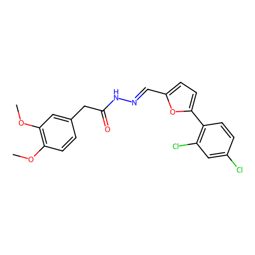N-[[5-(2,4-dichlorophenyl)-2-furyl]methylideneamino]-2-(3,4-dimethoxyphenyl)acetamide structure