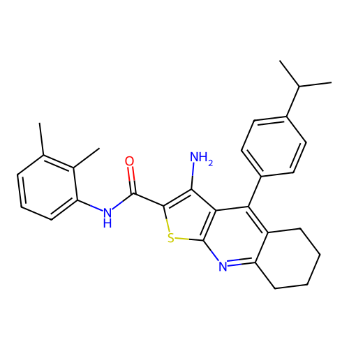 3-amino-N-(2,3-dimethylphenyl)-4-(4-isopropylphenyl)-5,6,7,8-tetrahydrothieno[2,3-b]quinoline-2-carboxamide structure