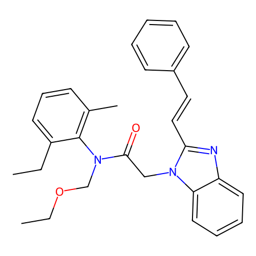 (E)-N-(ethoxymethyl)-N-(2-ethyl-6-methylphenyl)-2-(2-styryl-1H-benzo[d]imidazol-1-yl)acetamide structure