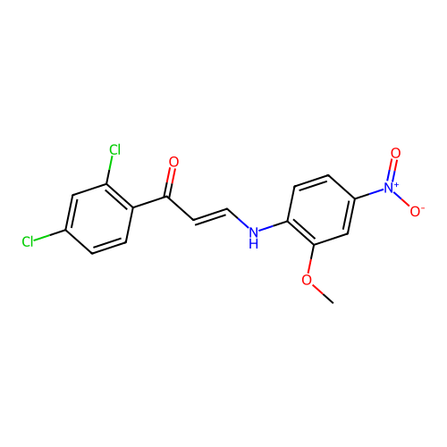 (2E)-1-(2,4-dichlorophenyl)-3-[(2-methoxy-4-nitrophenyl)amino]prop-2-en-1-one structure