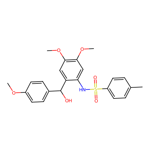 N-(2-(hydroxy(4-methoxyphenyl)methyl)-4,5-dimethoxyphenyl)-4-methylbenzenesulfonamide structure