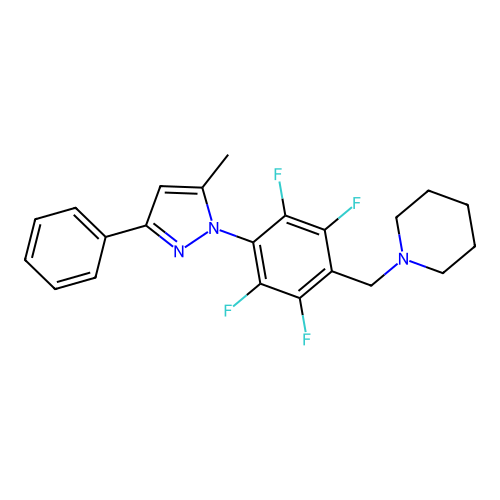 1-(2,3,5,6-tetrafluoro-4-(5-methyl-3-phenyl-1H-pyrazol-1-yl)benzyl)piperidine structure