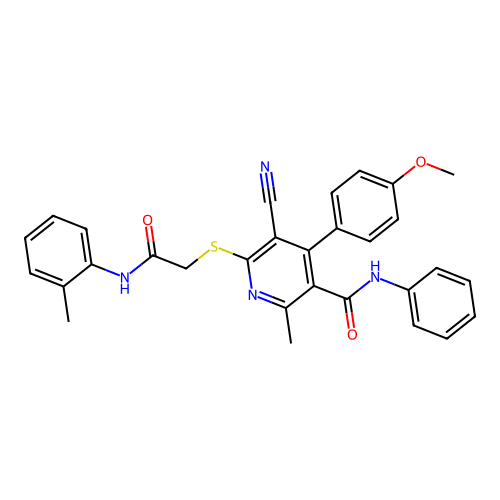 5-cyano-4-(4-methoxyphenyl)-2-methyl-6-((2-oxo-2-(o-tolylamino)ethyl)thio)-N-phenylnicotinamide structure