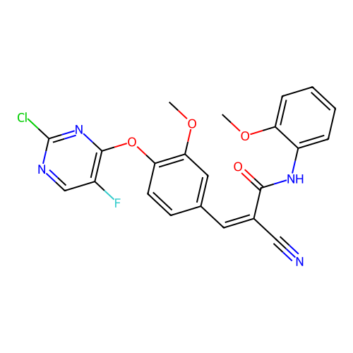 (Z)-3-(4-((2-chloro-5-fluoropyrimidin-4-yl)oxy)-3-methoxyphenyl)-2-cyano-N-(2-methoxyphenyl)acrylamide structure