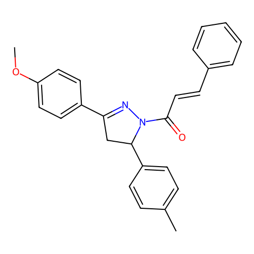 (2E)-1-[3-(4-methoxyphenyl)-5-(4-methylphenyl)-4,5-dihydro-1H-pyrazol-1-yl]-3-phenylprop-2-en-1-one structure