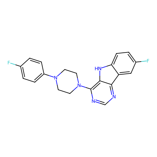 8-fluoro-4-[4-(4-fluorophenyl)piperazin-1-yl]-5H-pyrimido[5,4-b]indole structure