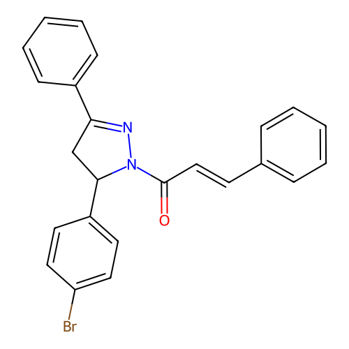 (2E)-1-[5-(4-bromophenyl)-3-phenyl-4,5-dihydro-1H-pyrazol-1-yl]-3-phenylprop-2-en-1-one structure