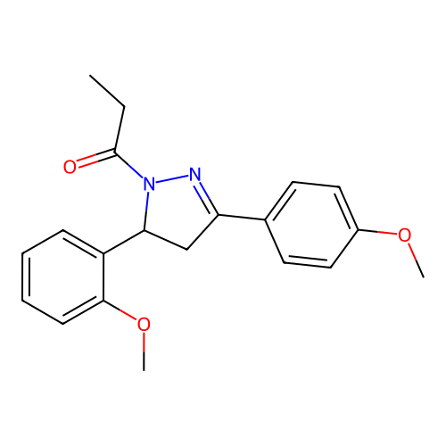 1-(5-(2-methoxyphenyl)-3-(4-methoxyphenyl)-4,5-dihydro-1H-pyrazol-1-yl)propan-1-one structure