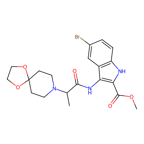 Methyl 5-bromo-3-[2-(1,4-dioxa-8-azaspiro[4.5]decan-8-yl)propanoylamino]-1H-indole-2-carboxylate structure