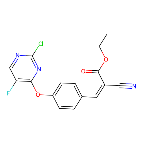 (Z)-ethyl 3-(4-((2-chloro-5-fluoropyrimidin-4-yl)oxy)phenyl)-2-cyanoacrylate structure