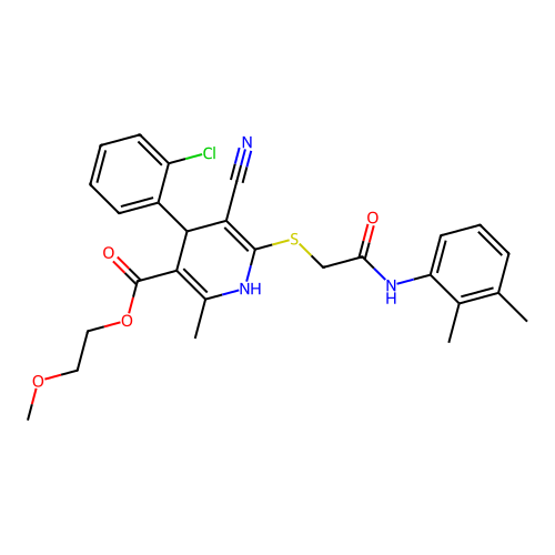 2-methoxyethyl 4-(2-chlorophenyl)-5-cyano-6-((2-((2,3-dimethylphenyl)amino)-2-oxoethyl)thio)-2-methyl-1,4-dihydropyridine-3-carboxylate structure