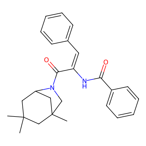 N-{2-phenyl-1-[(1,3,3-trimethyl-6-azabicyclo[3.2.1]oct-6-yl)carbonyl]vinyl}benzamide structure