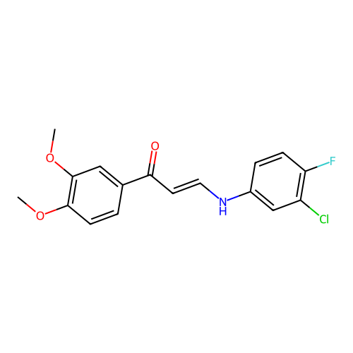 (2E)-3-[(3-chloro-4-fluorophenyl)amino]-1-(3,4-dimethoxyphenyl)prop-2-en-1-one structure