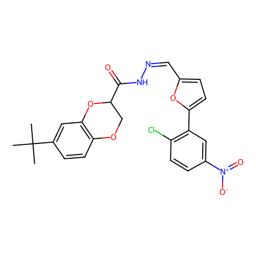 (Z)-7-(tert-butyl)-N'-((5-(2-chloro-5-nitrophenyl)furan-2-yl)methylene)-2,3-dihydrobenzo[b][1,4]dioxine-2-carbohydrazide structure