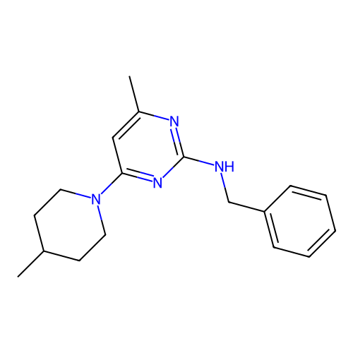 N-benzyl-4-methyl-6-(4-methylpiperidin-1-yl)pyrimidin-2-amine structure