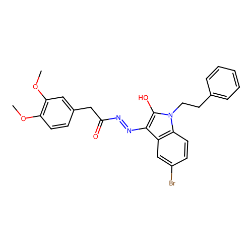 (Z)-N'-(5-bromo-2-oxo-1-phenethylindolin-3-ylidene)-2-(3,4-dimethoxyphenyl)acetohydrazide structure