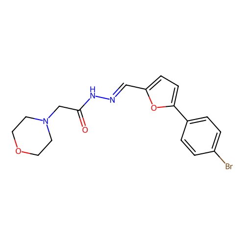 N-[[5-(4-bromophenyl)-2-furyl]methylideneamino]-2-morpholin-4-yl-acetamide structure